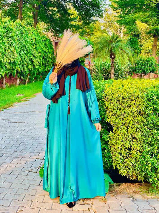 Electric teal blue hand made braid abaya