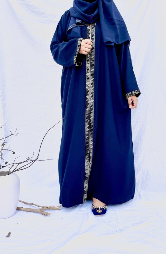 Versace lace navy blue front open abaya