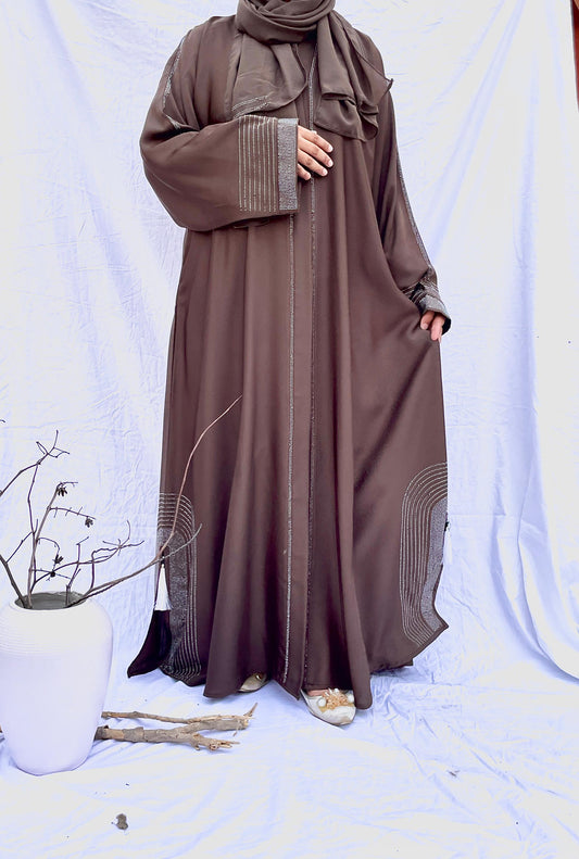 Choclate brwon DNC stones premium side chalk festive abaya