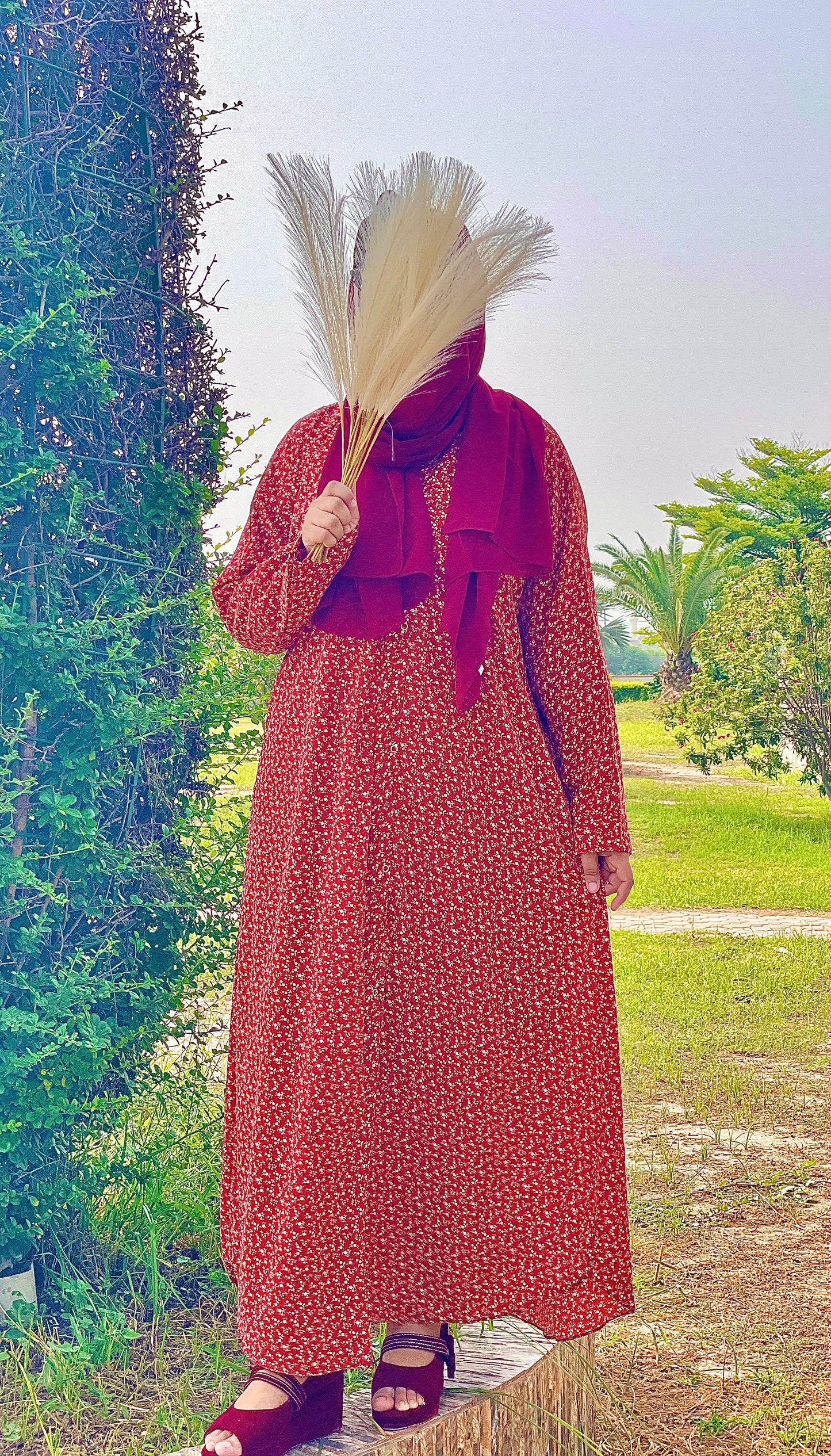 Biege Pattern printedfloral abaya