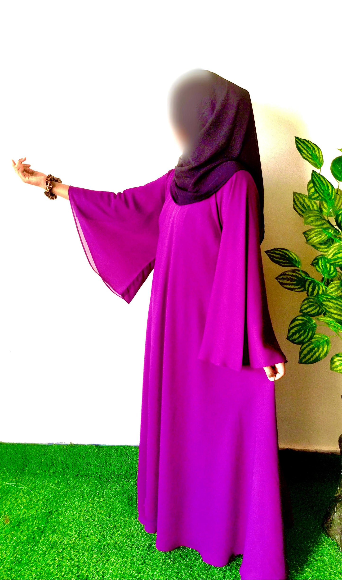 Purpe bell sleeves maxi abaya