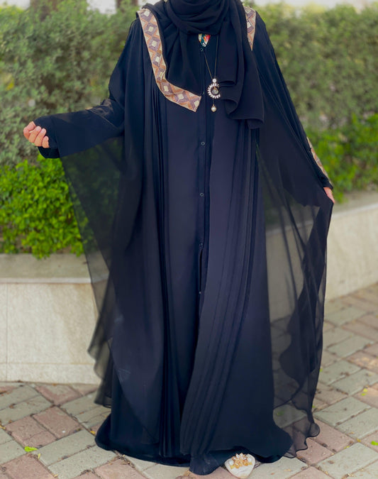 Black festive kaftan vintage nida fabric abaya