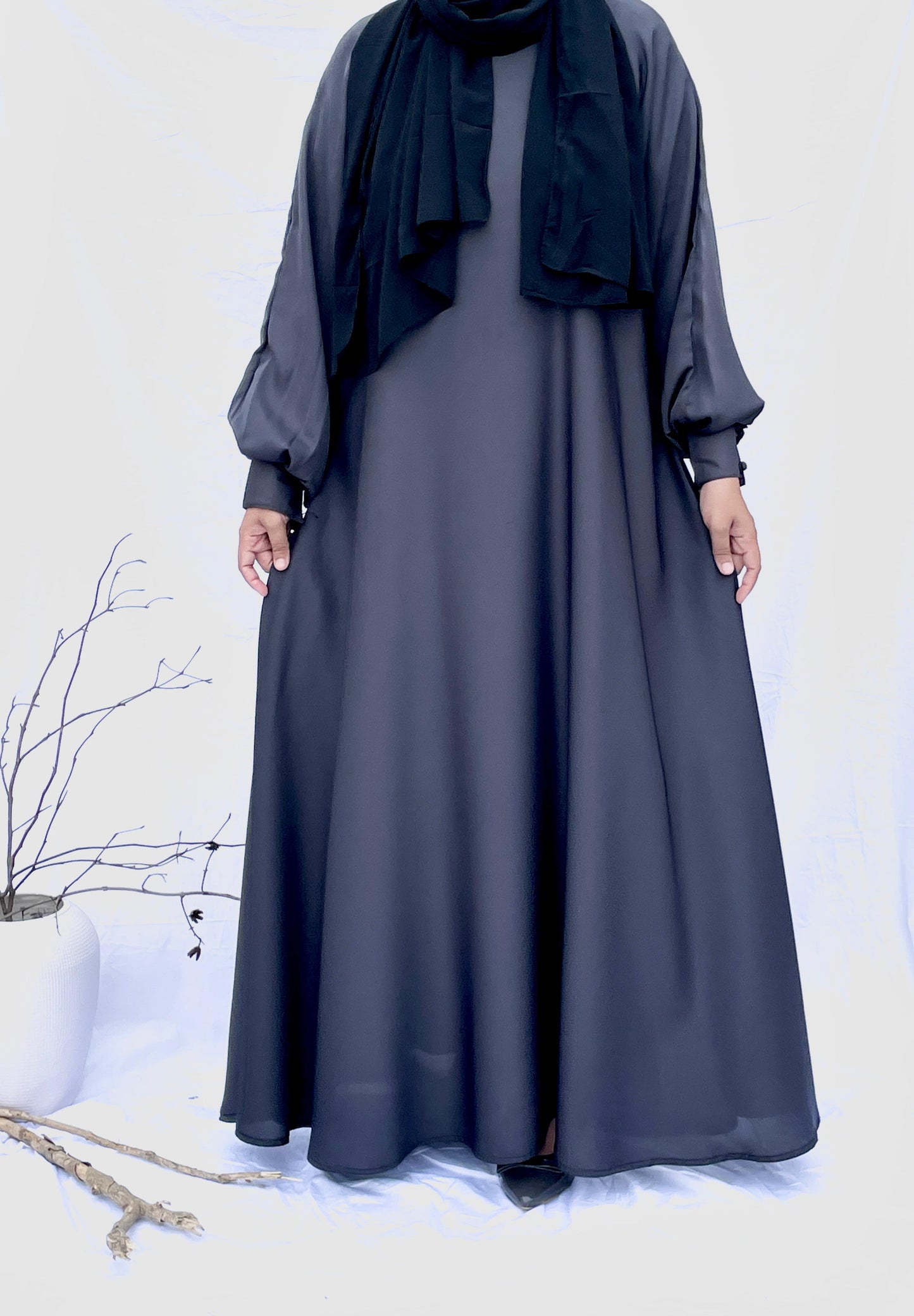 Silver gray cuff sleeves abaya