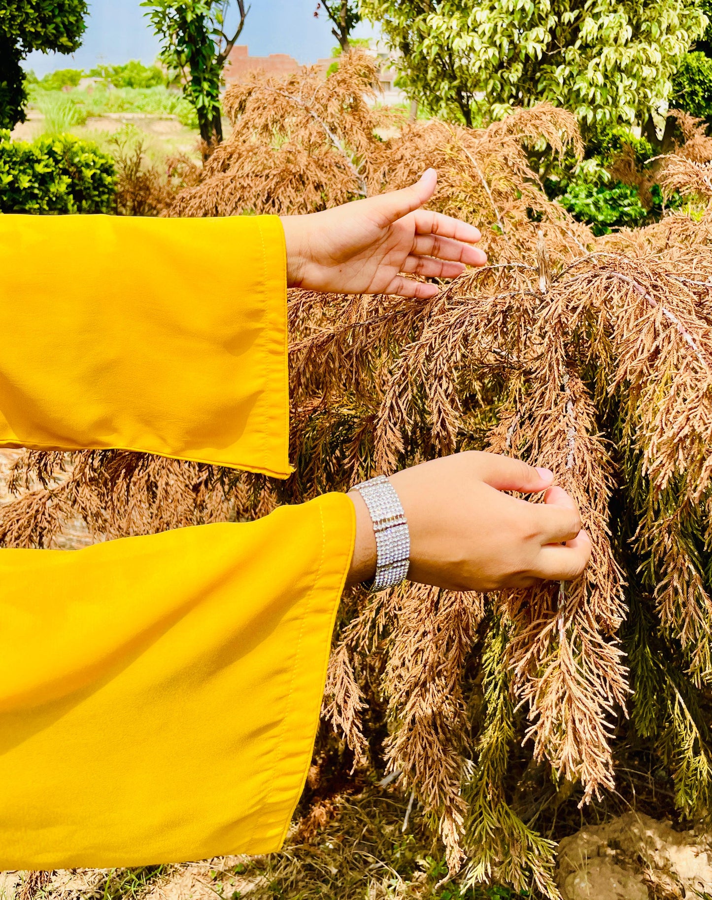 Bright yellow front open abaya