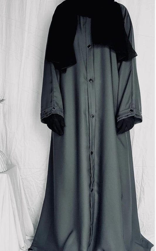 Silver gray box button abaya