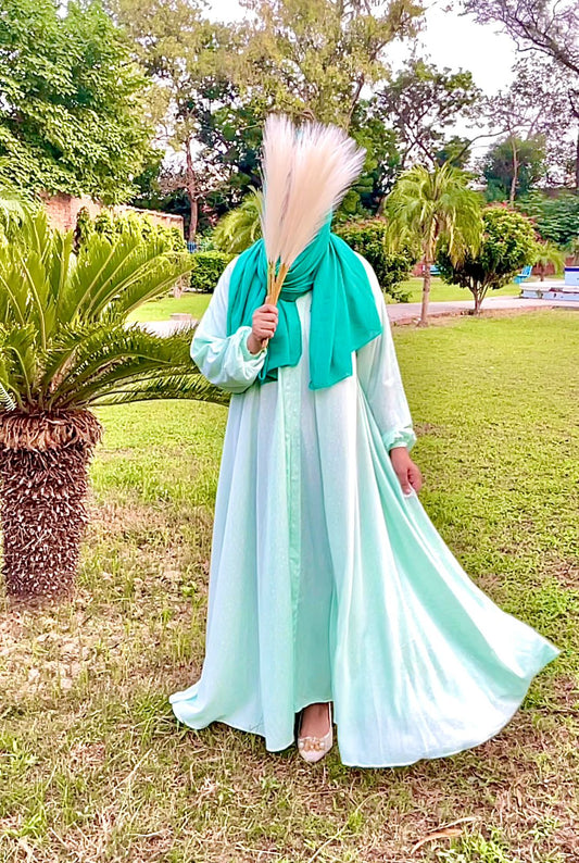 SEA green dots pattern open abaya