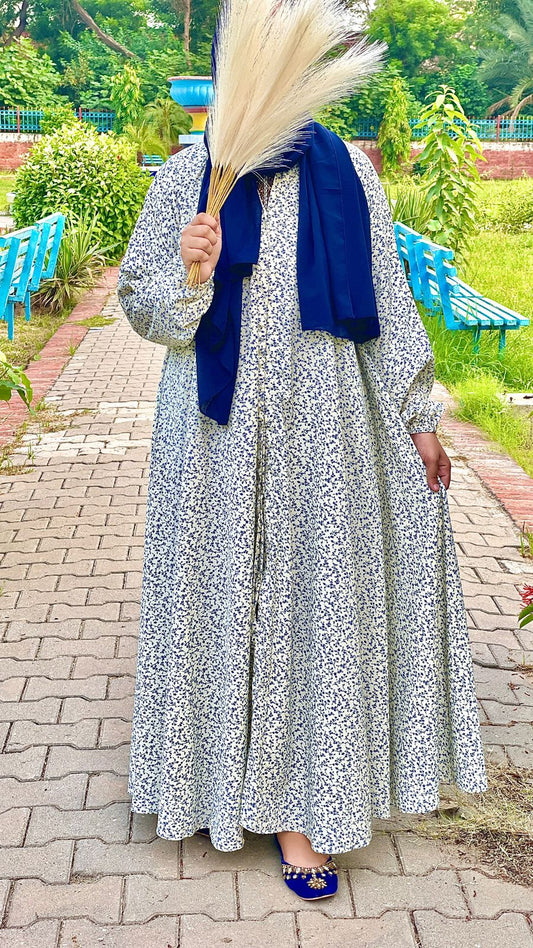 Navy blue pattern open abaya