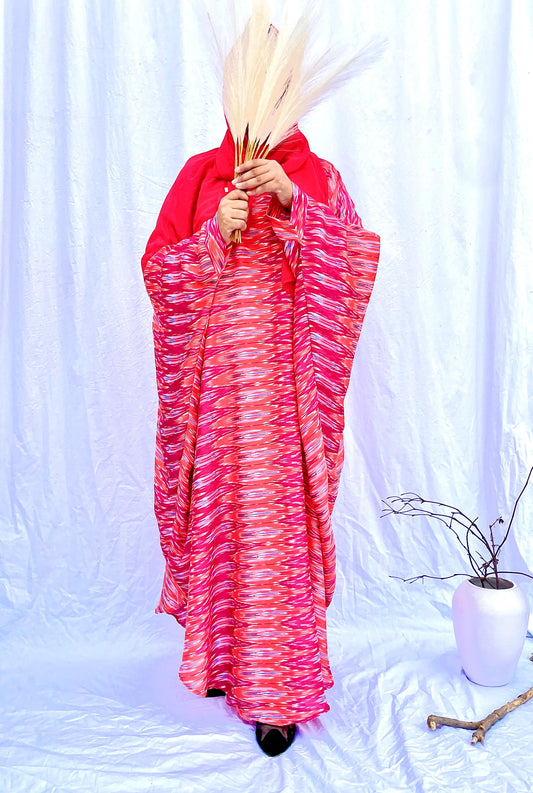 Pattern print pink lines abaya