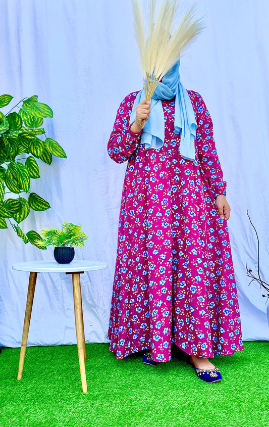 Plum rose flora open abaya